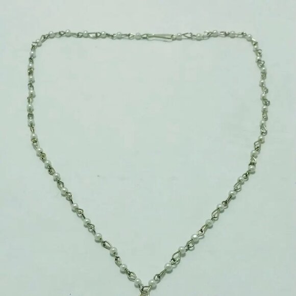 Beaded Chain Necklace With Blue Rhodonite Stone Heart Shape Pendant, Handmade - Picture 8 of 14